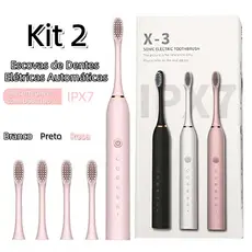 Kit 2 Escova de Dente Elétrica Automática Recarregável Type-C IPX7 Cerdas Macias para Adulto Criança