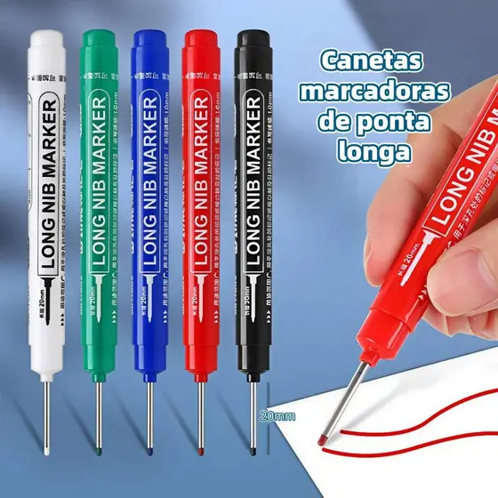 Kit 4 Canetas Marcadoras Permanentes de Ponta Longa Versáteis Ideal para Marcação em Furos Profundos