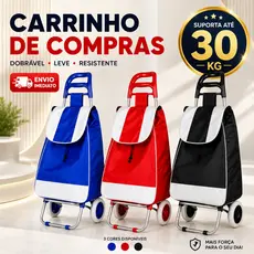 Carrinho de Feira Dobrável Grande Reforçado com Rodinhas Carrinho de Compras Supermercado |4349| Promoção