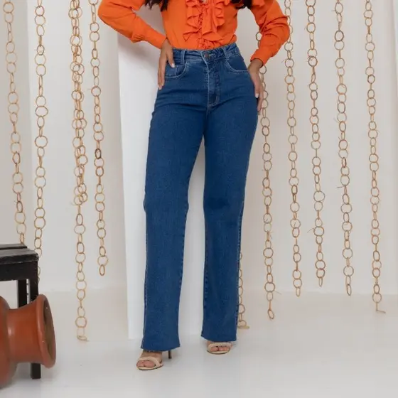 Calça Wid Leg Feminina Jeans Premium com Elastano Elegante Confortável