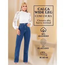 Calça Jeans Feminina Reta Cintura Alta Azul Escuro Wide Leg Modela Corpo Elegante e Pantalona Casual