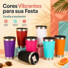 Copo Térmico Inox 475ml com Tampa Caneca Isolada Bebida Quente Fria Portátil Cores Variadas