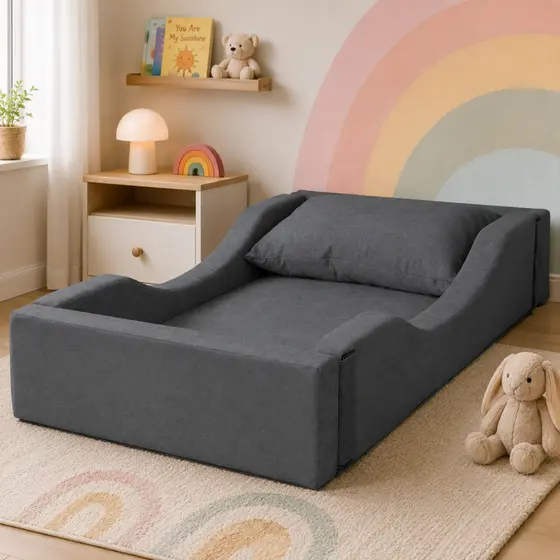 Cama Montessoriana Soninho Berço Desmontável Boucle Cinza