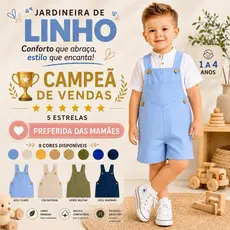 Jardineira Infantil Menino / Bebê - Macacão em Linho