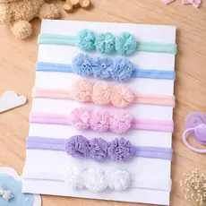 Kit 6 Faixas de Cabelo Bebê com Pompons | Meia de Seda | Macias, Confortáveis e Delicadas