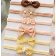 Kit 6 Faixas de Cabelo para Bebê Menina Tons Neutros Laços Delicados