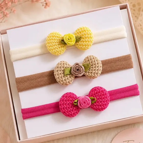 Kit 3 Faixas  Bebê Menina Laço Crochê Flor Menina Infantil Enxoval Saída Maternidade