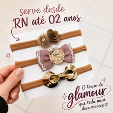 Kit 3 Faixas de Cabelo Bebê Menina Luxo Maternidade Mini Diva