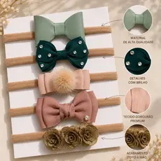 Kit Premium 5 Faixas Bebê Menina Laços E Flores Infantil Recém Nascida