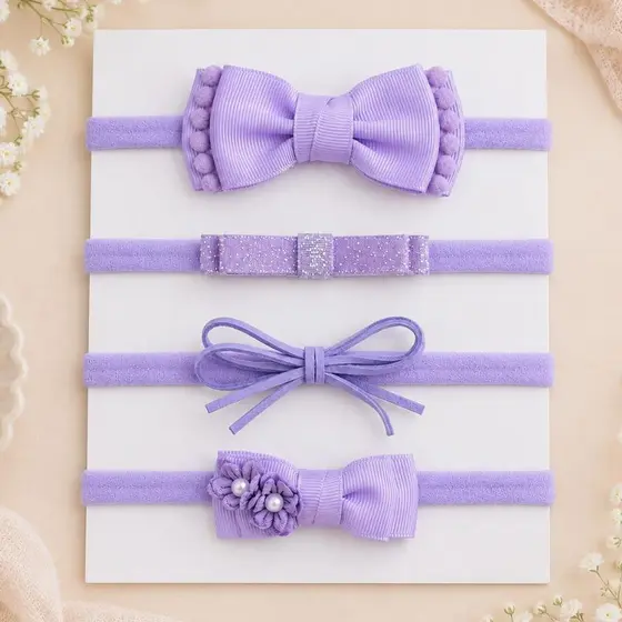 Kit faixa tiara bebê lilás RN até 2 anos festa batizado enxoval maternidade