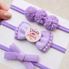 Kit 3 Faixinhas de Cabelo Laço Pompons Dinda me Ama Bebê ( RN ate 2 anos) para Presente Aniversário