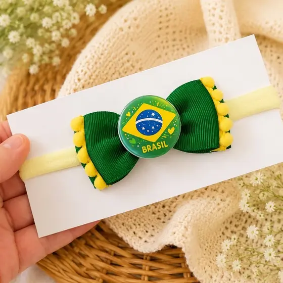 Kit Faixa Bebê Par De Laços Infantil Brasil Copa Do Mundo 2026