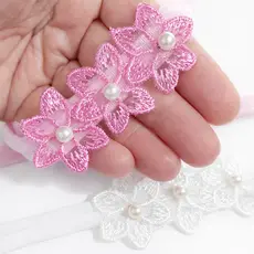 Kit 3 Faixas de Cabelo para Bebê com Flores Bordadas e Pérolas