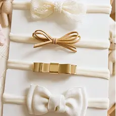 Kit 4 Faixas Bebê Tiara Menina Recém Nascido Enxoval Batizado Maternidade off white marfim