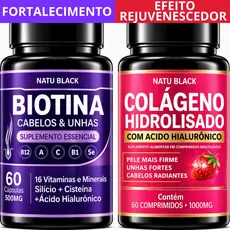 Kit Biotina Pura + Colágeno Hidrolisado + Ácido Hialurônico Alta Concentração Pele Unhas e Cabelos