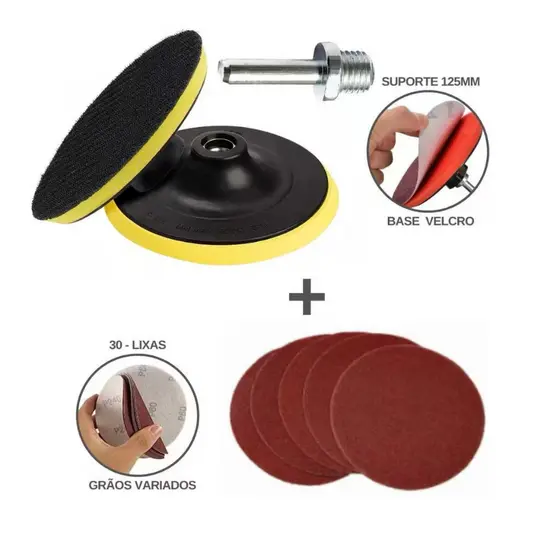 Base Suporte Disco 125mm + Lixas Sem Furos Com Velcro 5" Furadeira Esmerilhadeira sOUT2