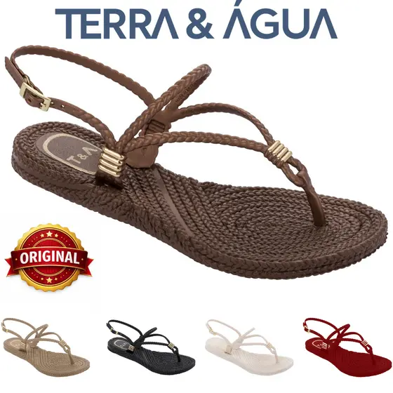 Sandália Rasteirinha Terra & Água Feminina Cancun Com Regulagem Fivela Confortável Original 240712