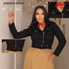 Jaqueta Feminina Scuba Suede Premium com Zíper Elegante, Moderna, Confortável, Look Casual Chic Outono Inverno