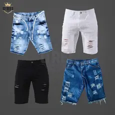 Kit com 4 Bermudas Jeans Rasgada com Lycra Masculino Direto da Fabrica + envio Hoje