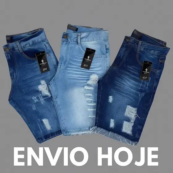 Kit com 3 Bermudas Jeans Rasgada Desfiada Masculino Premium  Envio Imediato Especial Ano novo/natal