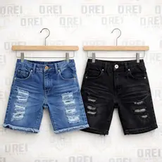 Kit com 2 Shorts Jeans Masculino Infantil Rasgado Moda Verão