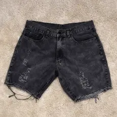 Shorts Jeans Masculino Rasgado Curto Grafite Modelo Jogador Bermuda Jeans Rasgada