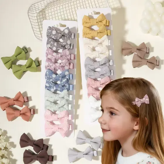 6-10 Pçs Bonito Arco Crianças Grampos De Cabelo , Design Bordado Totalmente Embrulhado , Elegante E Versátil , Acessório