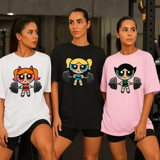 KIT 3 Camisetas ou 1 Blusão Feminino Roupa de Academia Fitness Meninas Super Poderosas Camisa Treino