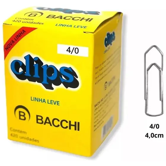 Clips Bacchi 4/0 Para Papel Caixa 420 Unidades Original Linha Leve - Envio Imediato