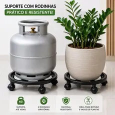 Suporte com Rodinhas Reforçado para Botijão de Gás P13 13kg, Vaso de Planta e Galão de Água de (4 Rodas)