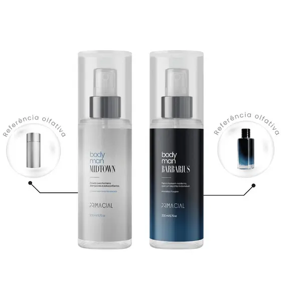 KIT BODY SPLASH MASCULINO BARBARIUS E MIDTOWN 200ML - PRIMACIAL PERFUME FRESCO AMADEIRADO
