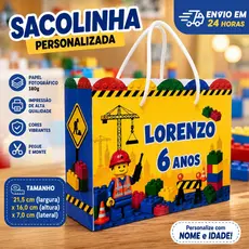 Kit Sacolinha Personalizada Grande - LEGO CONSTRUTOR - Lembrancinha Festa Infantil Aniversário