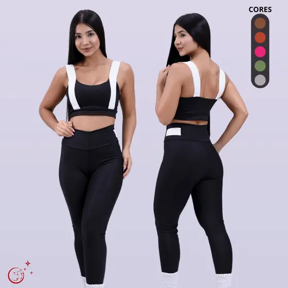 Conjunto Fitness Feminino Top e Calça Sports Treino Perfeito Tecido Premium Cintura Alta
