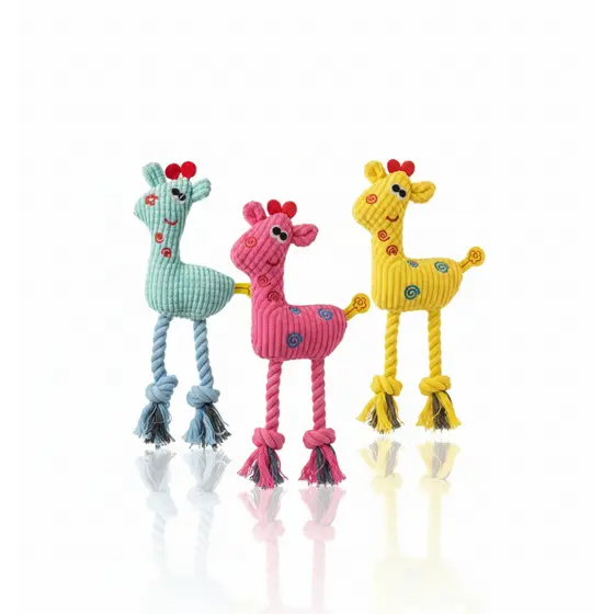 Brinquedo Girafa para Cachorro Tecido Canelado em Algodão com Apito