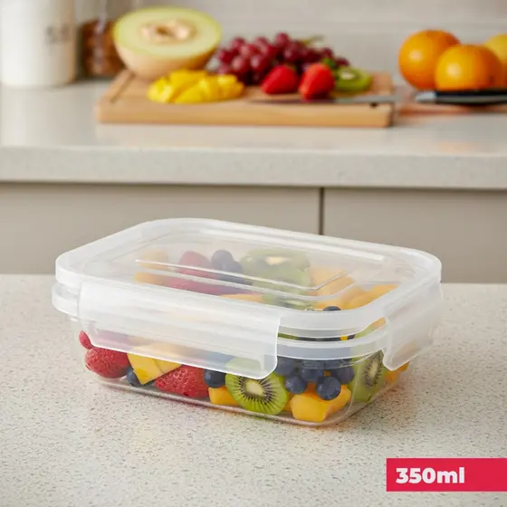 Kit 3, 5, 15 e 24 Pote Hermético 350ml Com Tampa 4 Travas Alta Vedação Não Vaza Marmitas Fitness Saladas