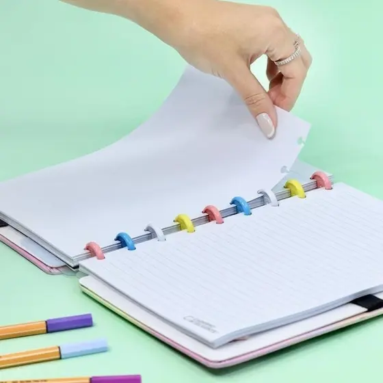 Refil Branco Personalizado Para Caderno Inteligente Disco 8/10/11 e A4 B5 A5 com 80 Folhas Pautada De Disco