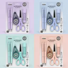Kit Material Escolar Morandi 2 Canetas Gel + Tesoura + Cola + Corretivo 6m