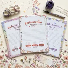 Refil A4 B5 Estilo Floral Kawaii 80 Folhas Pautadas Compatível 10 e 11 Discos Papelaria Delicada