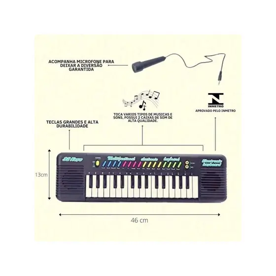 Brinquedo Infantil Teclado Musical Piano com Karaokê e Microfone para Crianças