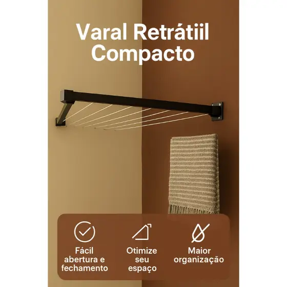 Varal Retrátil Dobrável 5 Fios Ideal Para Apartamentos Lavanderias - Ajustável e Pratico