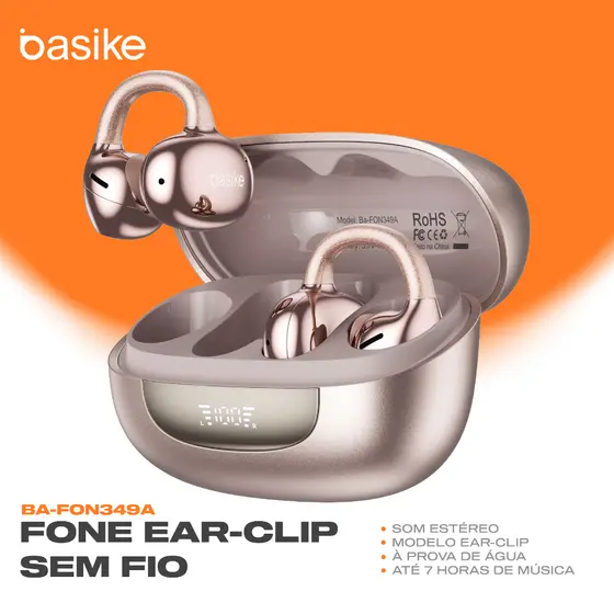 BASIKE Fone TWS Sem Fio Bluetooth Baixo Grave Microfone Controle Touch para Esporte e Uso Diário