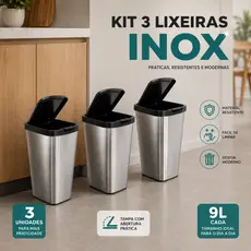1 2 3 Und Lixeiras 9L Metalizada Com Tampa Click Banheiro Cozinha Escritório