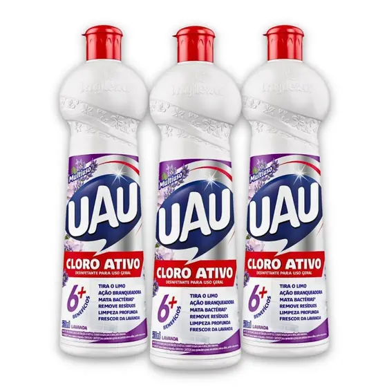 Kit 3un Limpador Multiuso 500ml Cloro Ativo Lavanda 5 Em 1 Uau