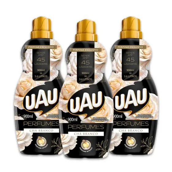 Kit 3un Amaciante Concentrado 900ml UAU Chá Branco