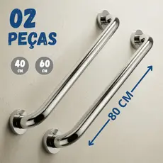 Kit 2 Barra Apoio 60cm 40cm 80cm Antiqueda Inox Banheiro Escada Corrimão Suporte Idosos Alça PCD