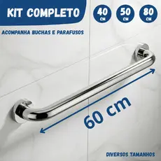 Barra Apoio 40 60 80cm Antiqueda Inox Banheiro Escada Corrimão Acessibilidade Suporte Idoso Alça PCD