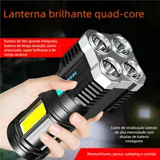 Lanterna Potente 4 Núcleos LED - Prova d’Água e Recarregável via USB
