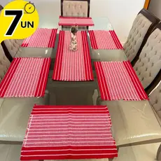 Jogo de Mesa Natal Vermelho com 7 Peças- Caminho de Mesa e Jogos Americanos Ideal Festa Final do Ano