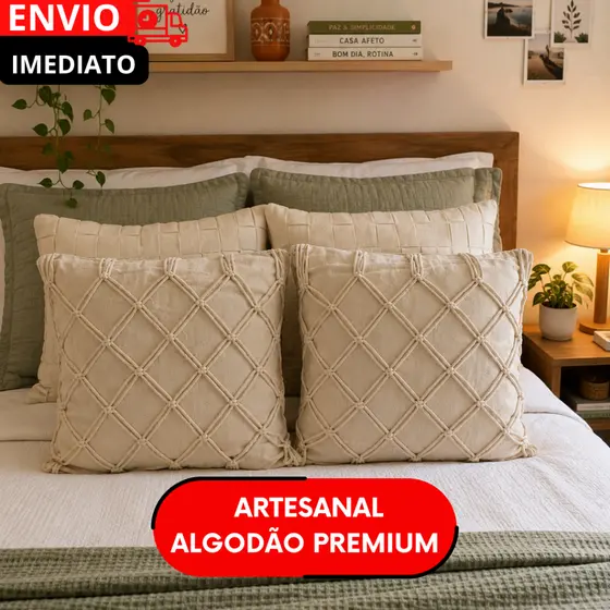 ALMOFADAS FEITAS A MÃO, ALGODÃO EM LINHO 45X45CM ARTESANATO MINEIRO ZÍPER INVISÍVEL FÁCIL LAVAGEM...