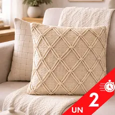 Capa de Almofada Decorativa Macramê 45x45 Boho Natural Premium - Zíper Reforçado Acabamento Perfeito